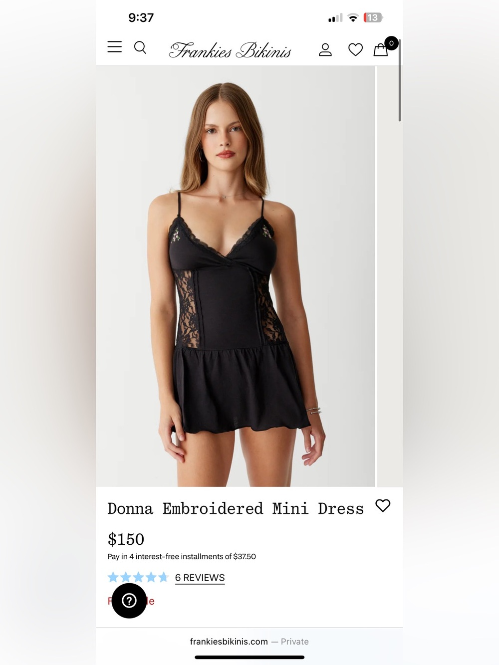 Frankie's Bikinis Black Lace Chemise